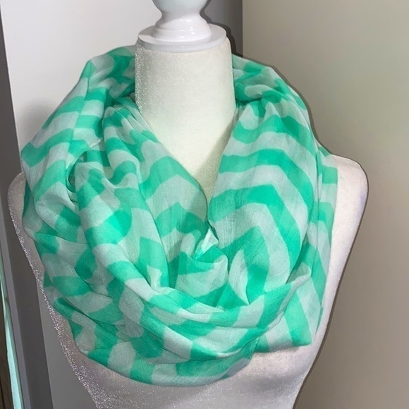 Tiffany Blue Teal Mint Chevron Bohemian Artsy Whimsical Wide Infinity Scarf - Picture 7 of 11